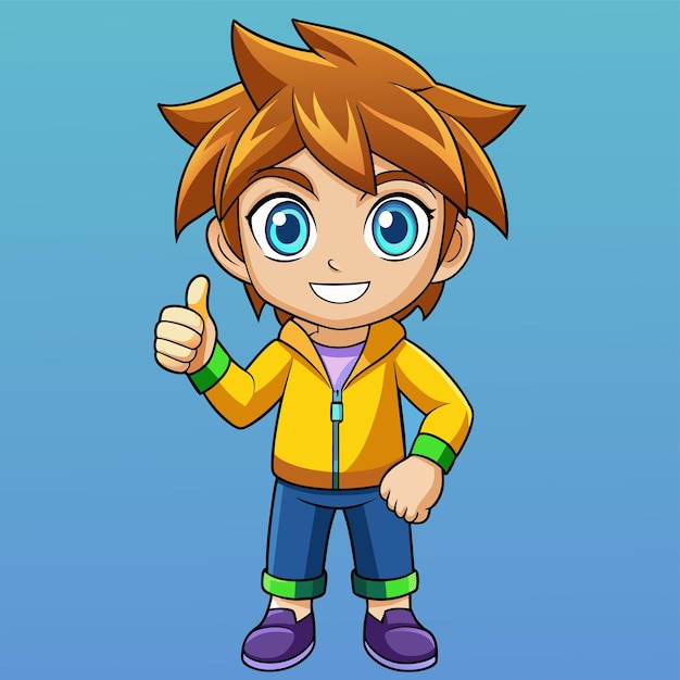 Vector a cartoon of a boy with a thumbs up sign that says quot thumbs up quot