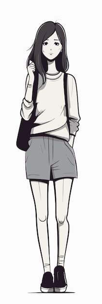 A cartoon of a boy with a white sweater and a black hat.