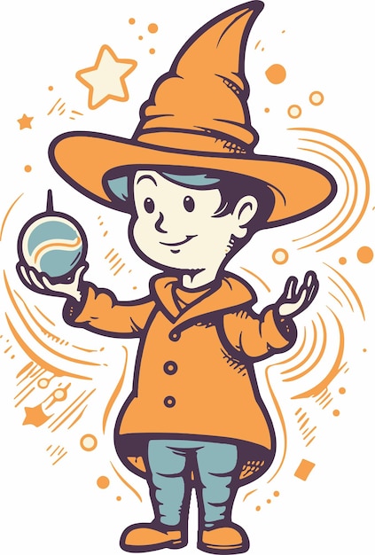 cartoon boy wizard with magic ball