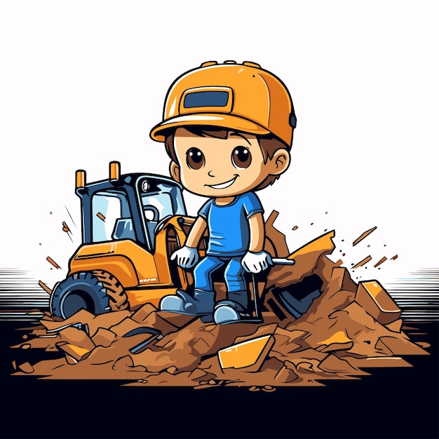 Cartoon boy working on a construction site Vector illustration for your design