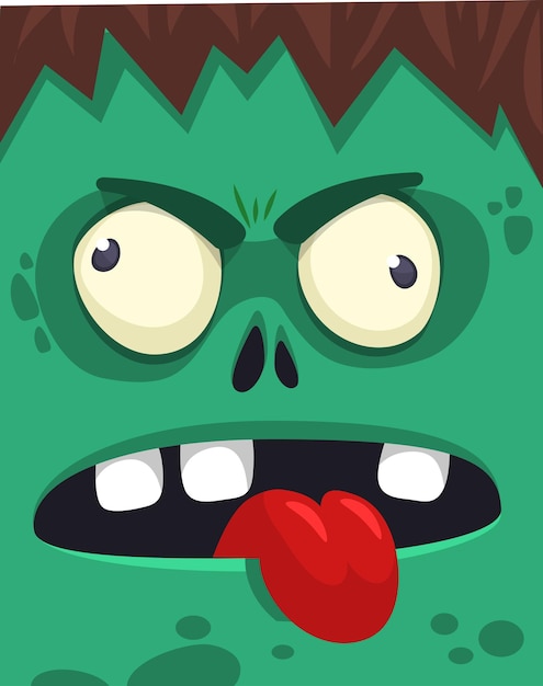 Vector cartoon boze zombie gezicht avatar halloween vectorillustratie van grappige zombie kreunen met wijd open mond vol tanden geweldig voor decoratie of pakketontwerp