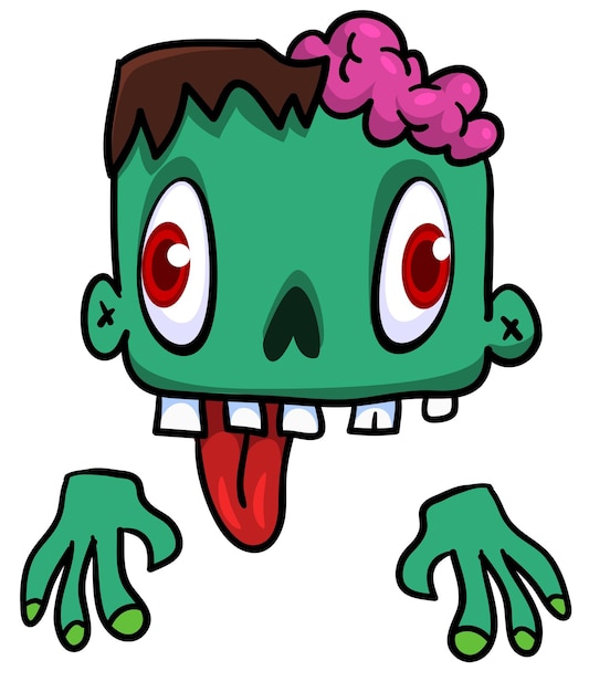 Cartoon boze zombie hoofd halloween vectorillustratie van grappige zombie kreunen met wijd open mond vol tanden