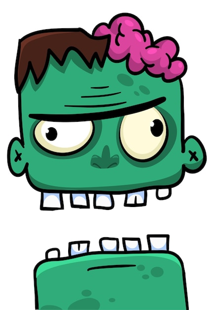 Vector cartoon boze zombie hoofd halloween vectorillustratie van grappige zombie kreunen met wijd open mond vol tanden