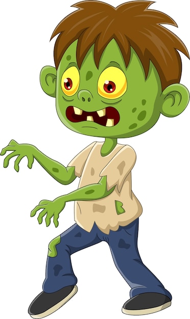 Cartoon boze zombie jongen wandelen