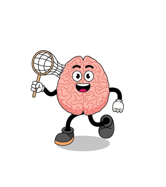 Premium Vector | Cartoon of brain catching a butterfly character design Premium Vector | Cartoon of brain catching a butterfly character design