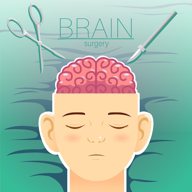 cartoon brain surgery vector illustration