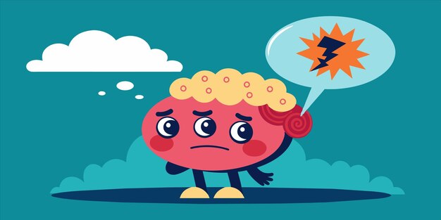 Vector a cartoon of a brain with a thought bubble in his mouth