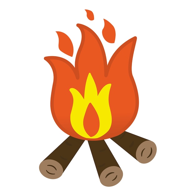 Cartoon brandend kampvuur op logboeken