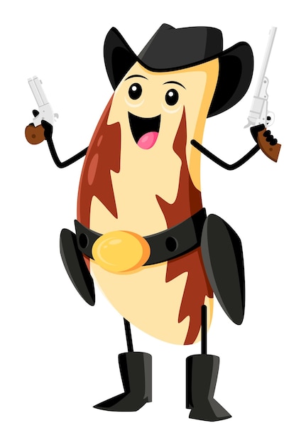 Cartoon brazil nut cowboy bandit or ranger character Vector rugged confident cowpuncher grain personage wearing hat and boots Adventurous and fearless hero always ready for challenge and fun