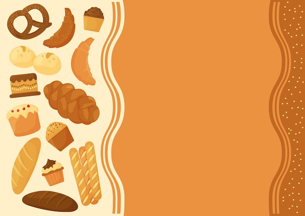 Vector cartoon bread, bakery pastry product background