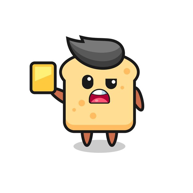 Personaggio dei cartoni animati di pane come un arbitro di calcio che dà un cartellino giallo