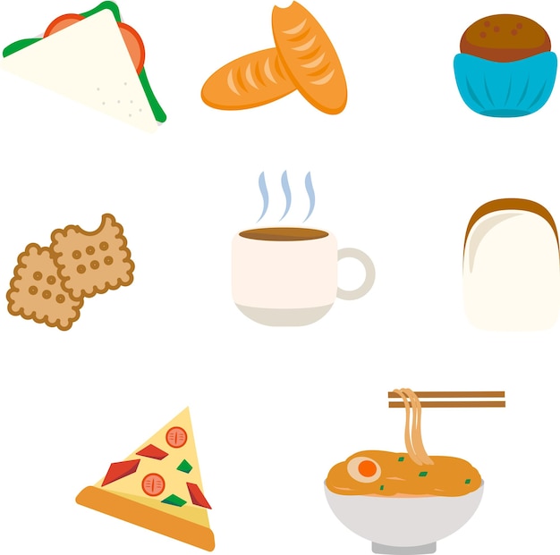 Cartoon breakfast lunch and dinner food collection Sets of different healthy food and drinks Icon