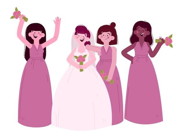 Vector cartoon bridesmaids having fun