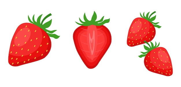 Cartoon bright natural strawberry isolated on white. Vector illustration of farm fresh organic berri