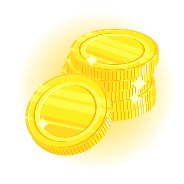 Мультяшные яркие символы золотых монет Векторная иллюстрация Стопка символа монет