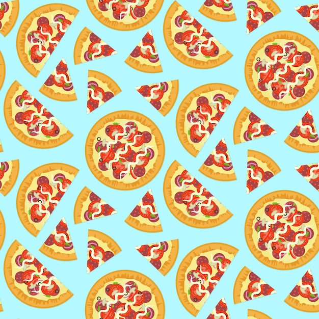 Cartoon bright tasty italian pizza pattern