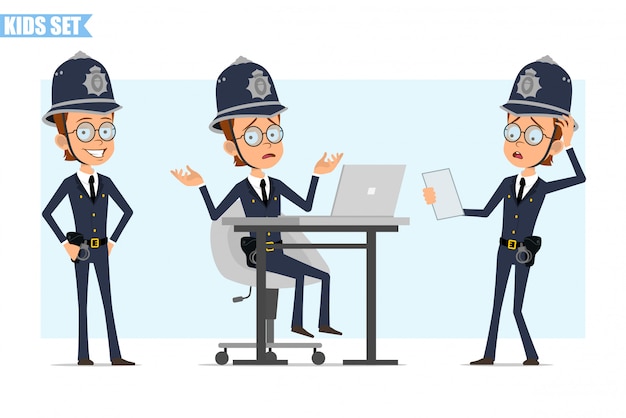 Cartoon british policeman boy character set