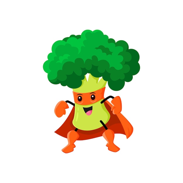 Cartoon broccoli super hero vegetable character
