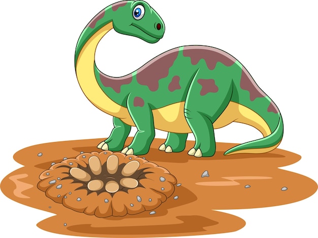 フィールドに卵と漫画のブロントサウルス恐竜