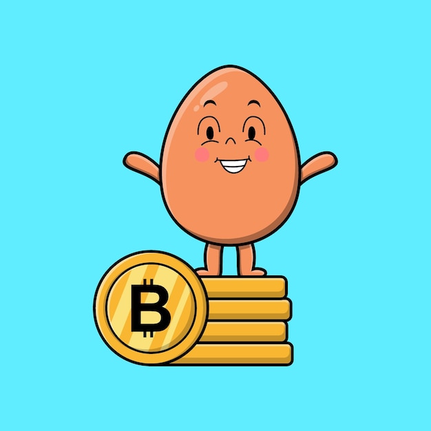 Cartoon brown cute egg standing stacked gold coin