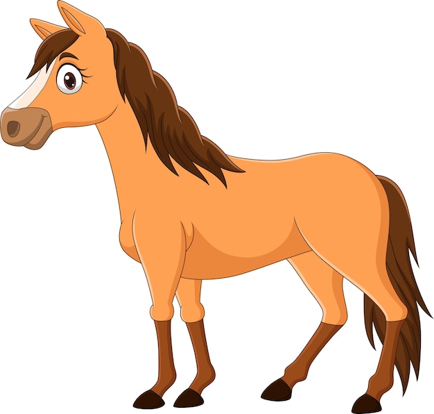 Vector cartoon brown horse isolated on white background