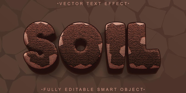 Cartoon brown soil vector effetto di testo smart object completamente modificabile