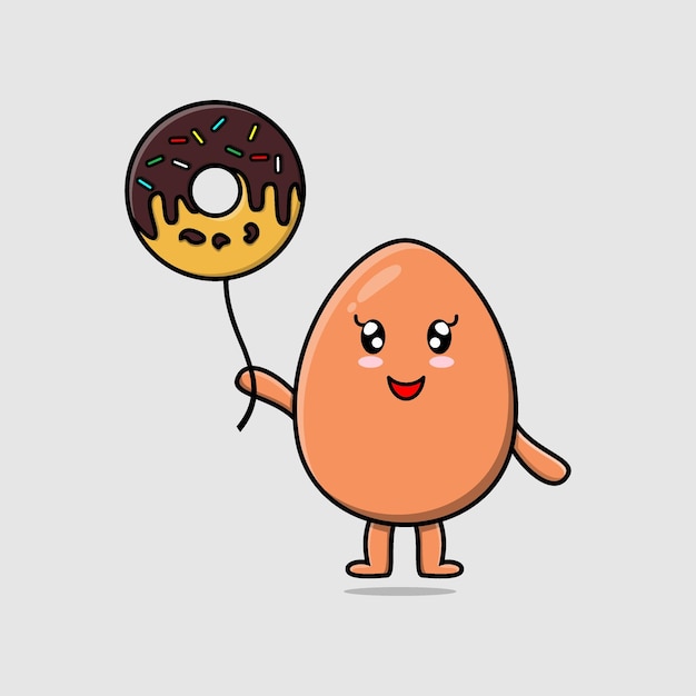 Cartoon bruin schattig ei drijvend met donutballon