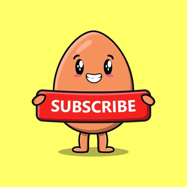 Cartoon bruin schattig ei met rood abonneerbord