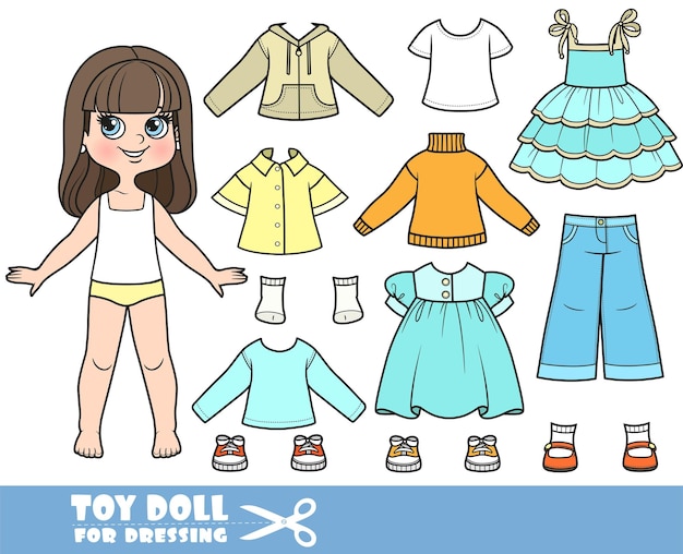 Premium Vector | Cartoon brunette girl and clothes separately dresses ...