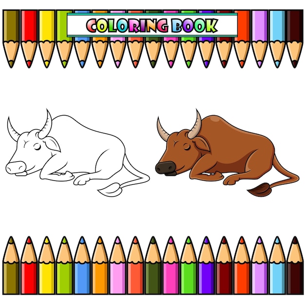 Cartoon buffalo for coloring book