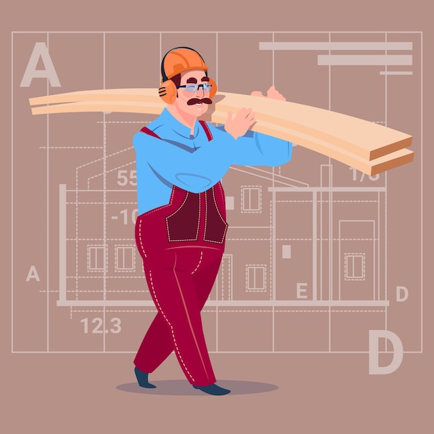 Vector cartoon builder holding planks