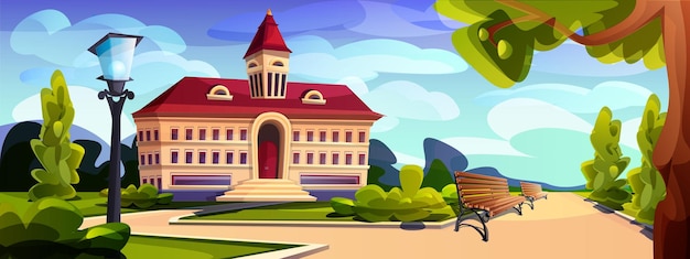 Vector cartoon building exterior of university, college or school