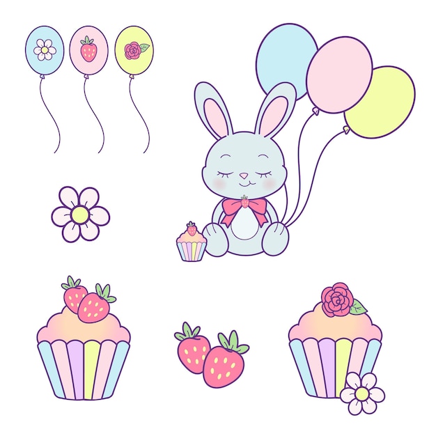 Cartoon bunny and cute strawberry dessert