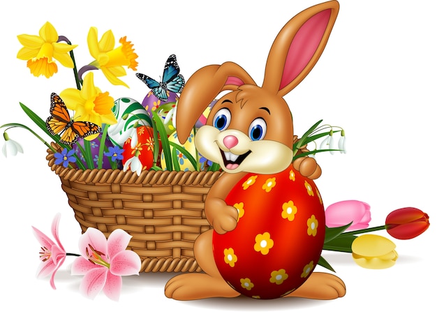 Cartoon bunny holding an Easter egg