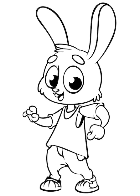 Cartoon coniglietto danzante illustrazione vettoriale delineato design per libro da colorare