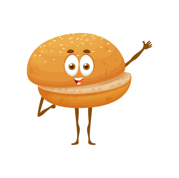 Cartoon burger bun character funny bakery bread