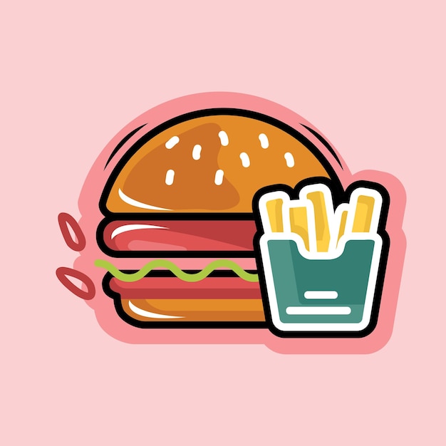 Cartoon burger and fries vector isolated illustration