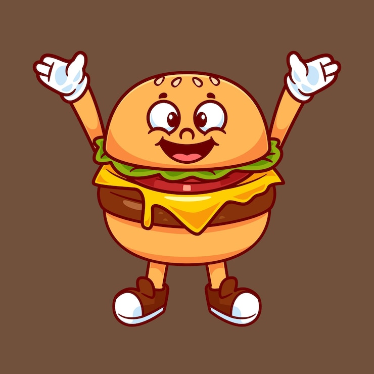 Vector cartoon burger sticker fast food vector illustration