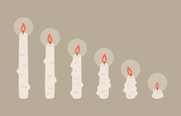 Cartoon burning paraffin wax candles doodle vector illustration