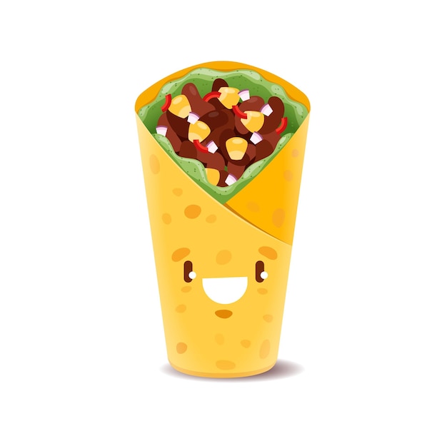 Cartoon burrito of loempia fastfood karakter