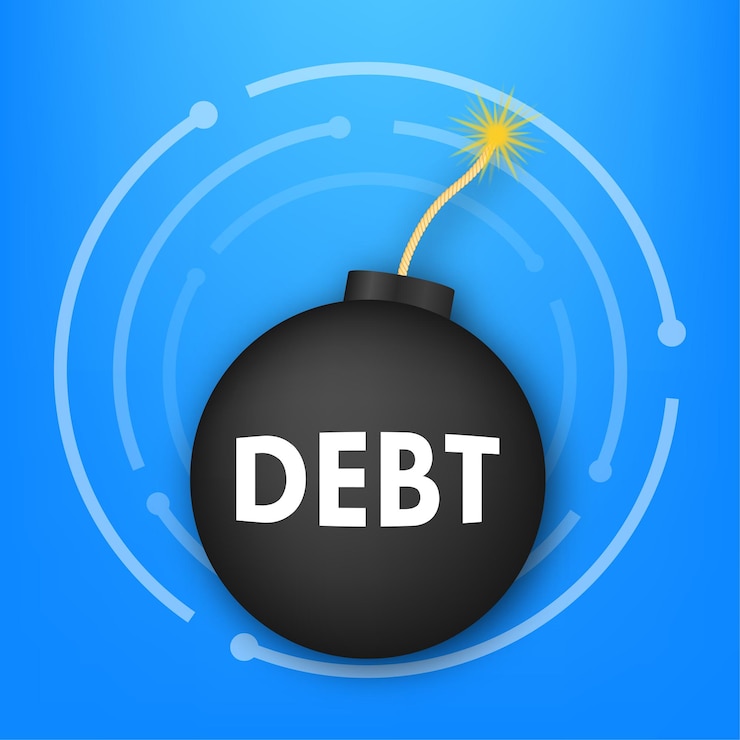 वेक्टर cartoon business card with debt bomb. business concept. vector concept.