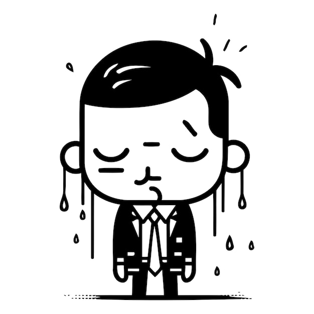 ベクトル 泣く漫画のビジネスマン ベクトルイラスト 白い背景に隔離