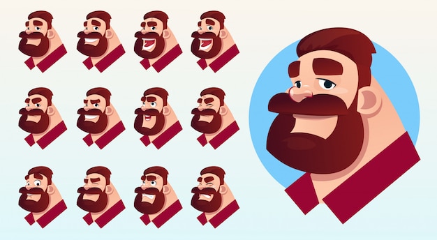 Cartoon business man profile icon different emotions set