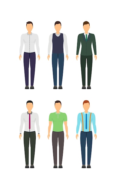 Cartoon Business Man Set Staff Dress Style Vector