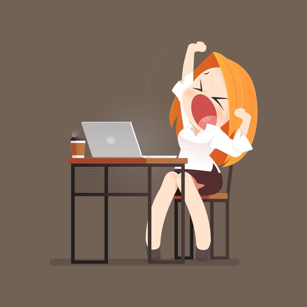 Cartoon business woman yawning.