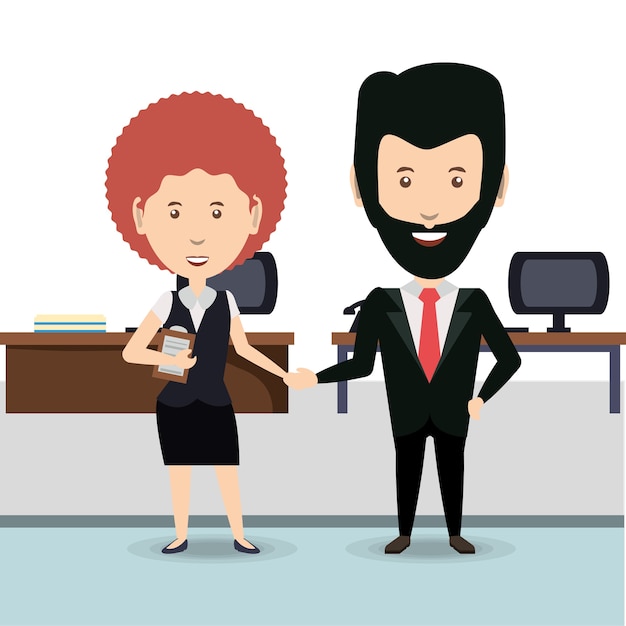 cartoon businessman icon over office background 