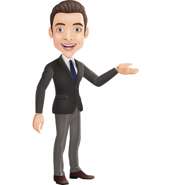 Cartoon businessman showing hand gesture sideways away