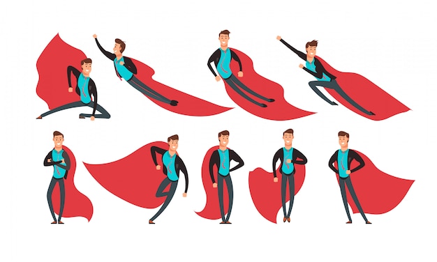 Superhero Actions Icon Set In Cartoon Colored Style Different Poses Vector  Illustration Set Superhero Vector Male Character Action Poses Stock  Illustration - Download Image Now - iStock