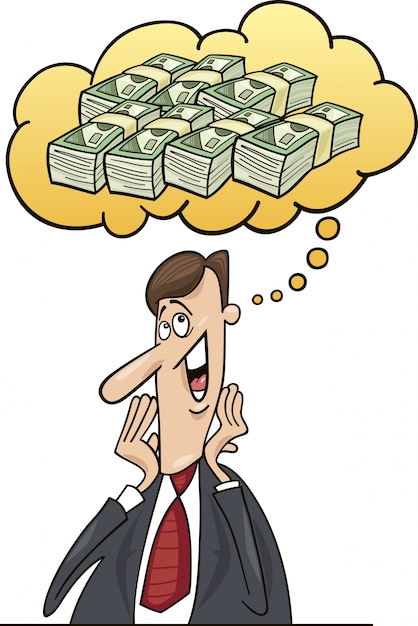 Vector cartoon businessman thinking about money