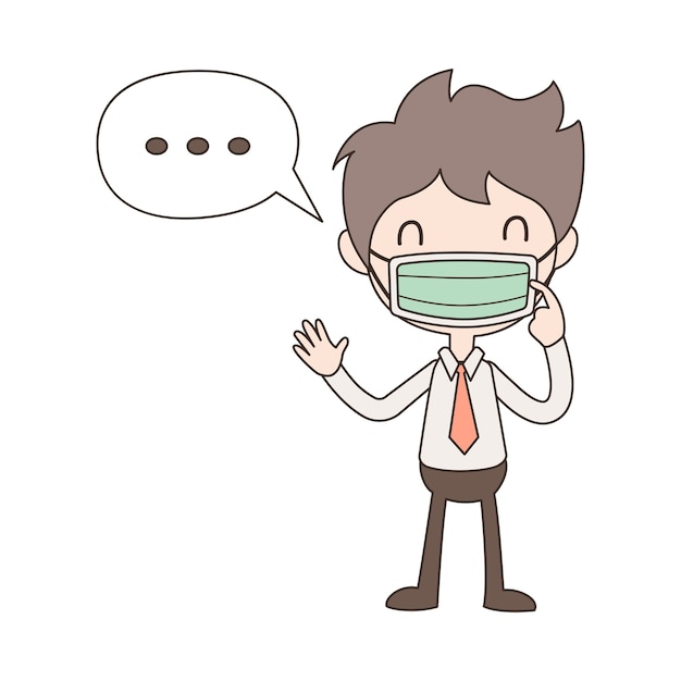 Cartoon Businessman wearing medical mask, Protect virus or coronavirus. 